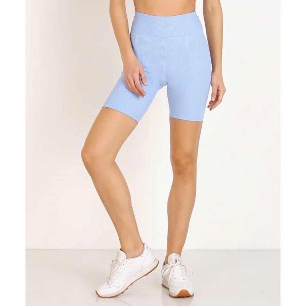 Year of Ours Shorts Biker Ribbed Athletic Activewear Baby Blue M